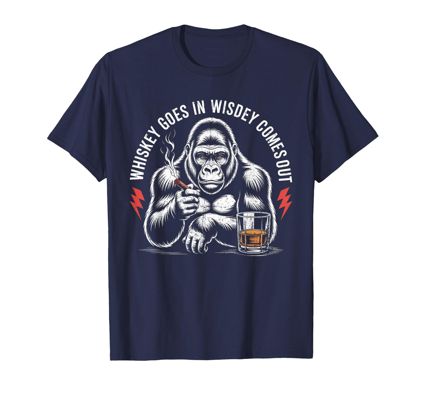 Whiskey Goes In Wisdom Comes Out Funny Monkey VIntage T-Shirt