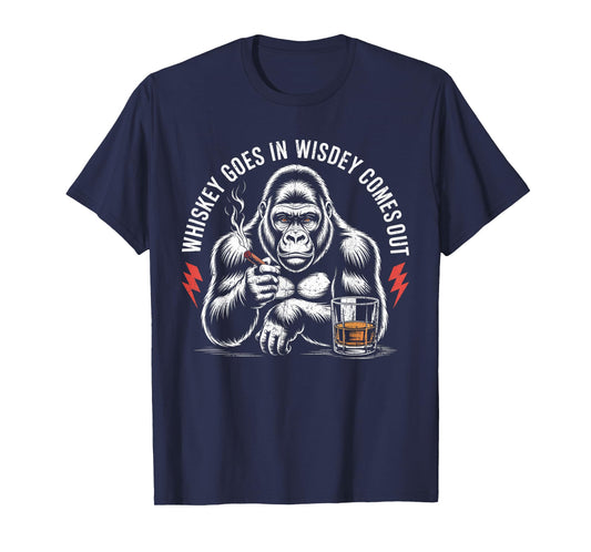 Whiskey Goes In Wisdom Comes Out Funny Monkey VIntage T-Shirt