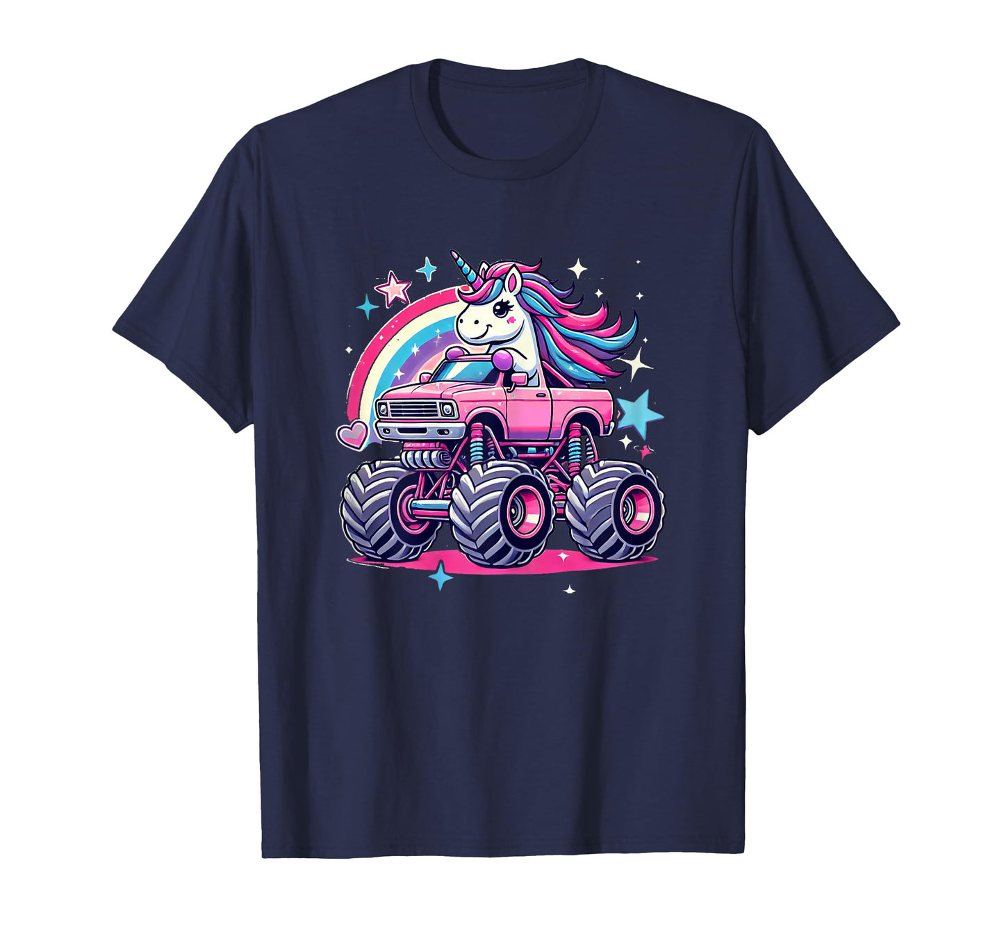 Funny Cute Unicorn Riding A Pink Monster Truck Girls women T-Shirt