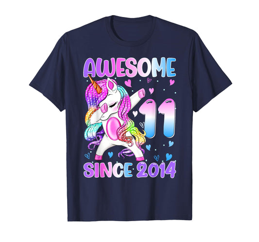 Awesome Since 2014 Dabbing Unicorn 11th Birthday Girls T-Shirt