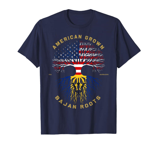 American Grown With Bajan Roots Tree USA Flag Unique Gifts T-Shirt