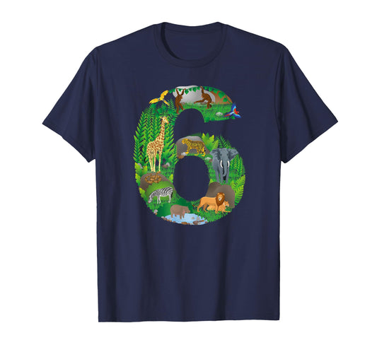 Safari Jungle Zoo animals Sixth Birthday number 6 T-shirt T-Shirt
