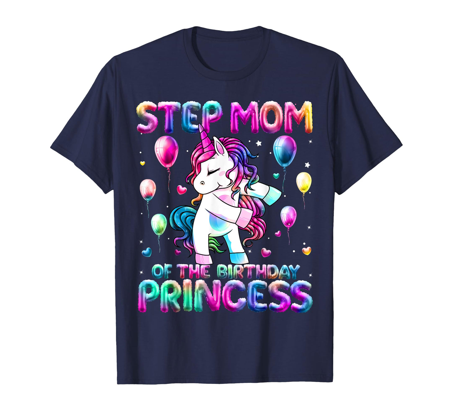 Step Mom of the Birthday Princess Girl Flossing Unicorn Mom T-Shirt