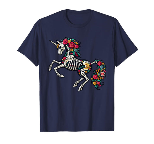 Floral Skeleton Unicorn Mexican Dia De Los Muertos Halloween T-Shirt