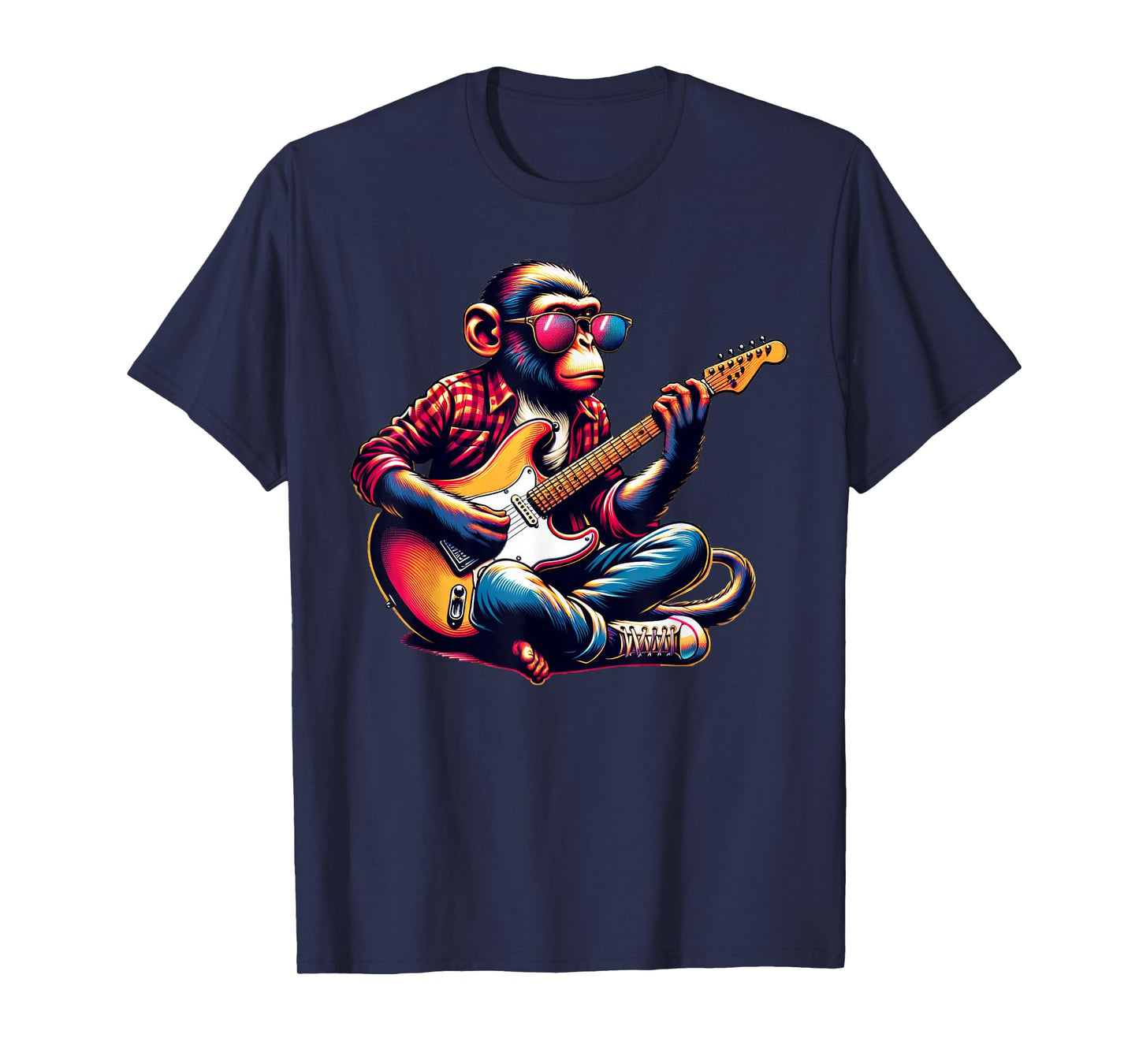 Monkey Wearing Sunglasses Playing Guitar Musician Music T-Shirt