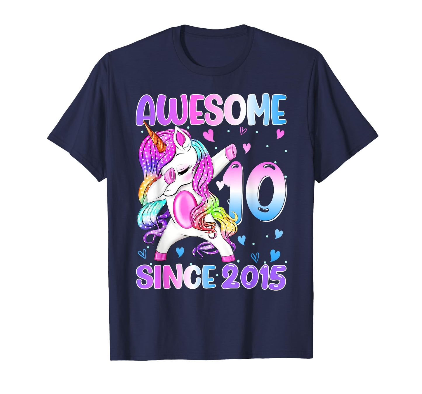 Awesome Since 2015 Dabbing Unicorn 10th Birthday Girls T-Shirt