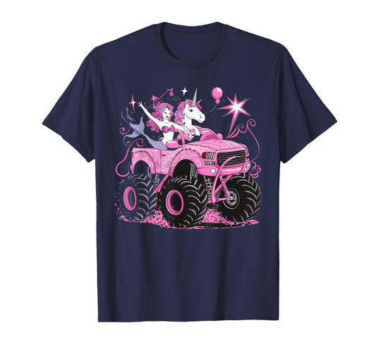 Mermaid Unicorn Monster Truck Birthday Girl Monster Truck T-Shirt