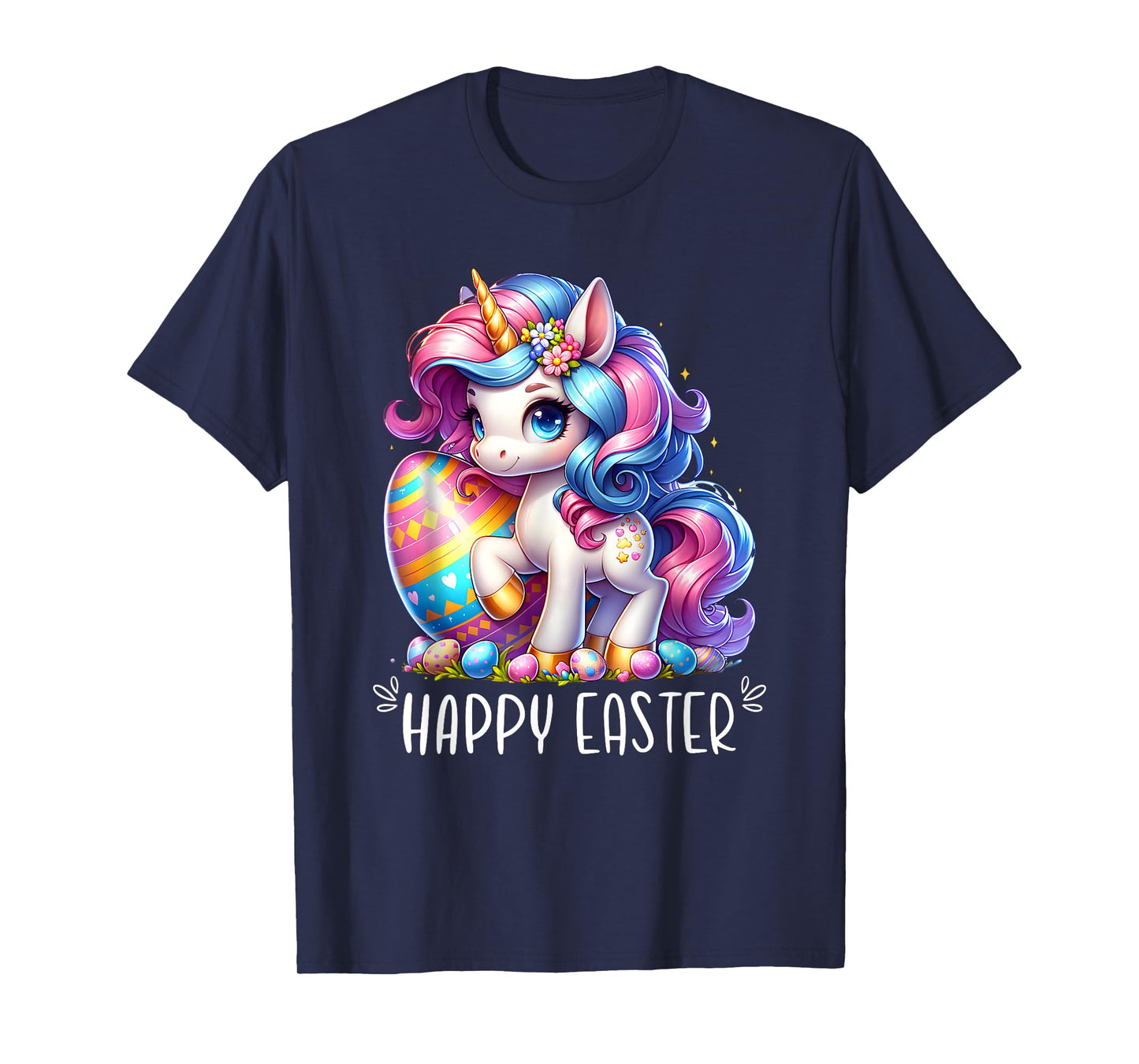 Unicorn Happy Easter Day Bunny Rainbow Egg Girls Kids T-Shirt