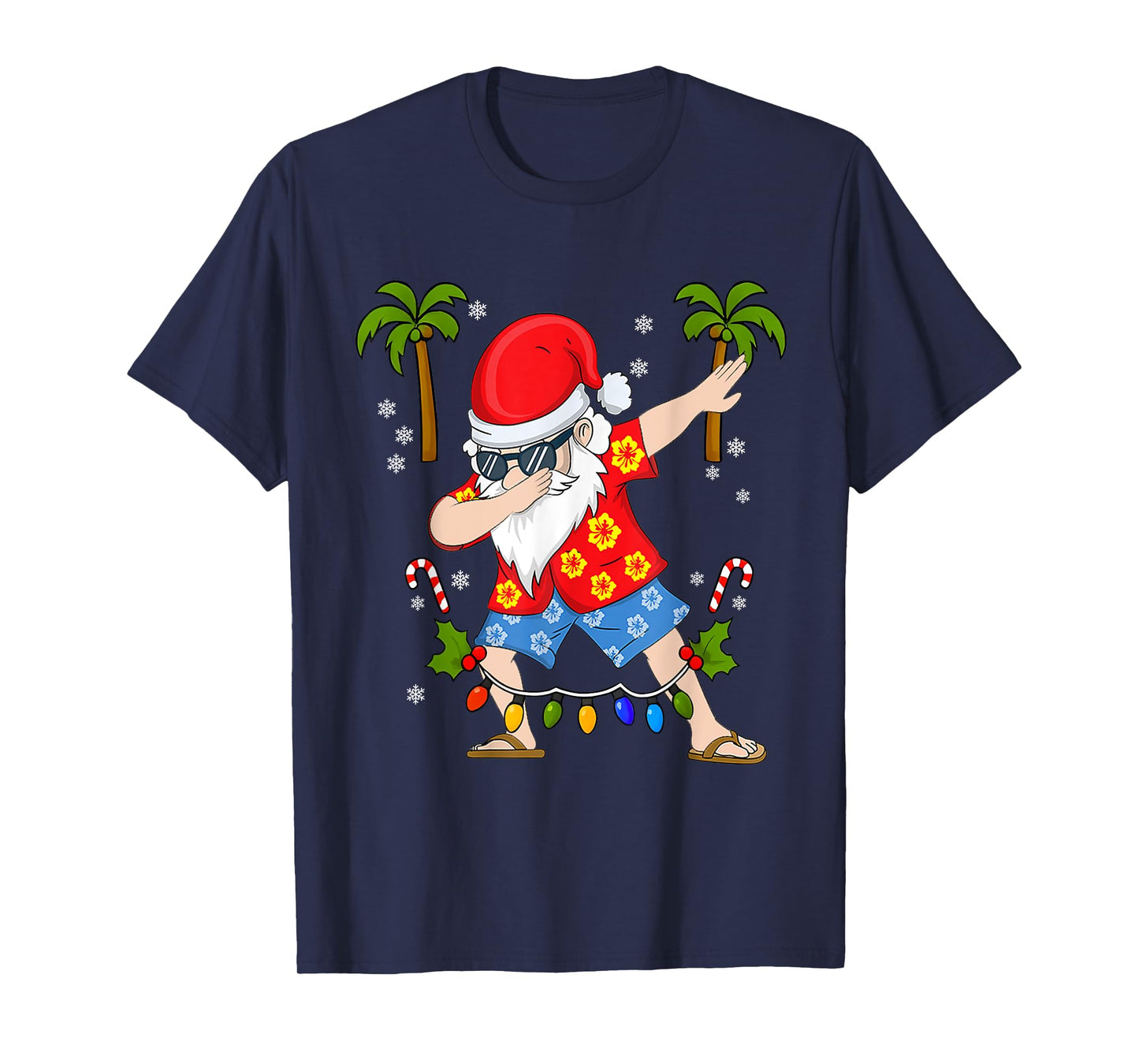 Dabbing Santa Christmas Summer Tropical Hawaiian Surfing T-Shirt