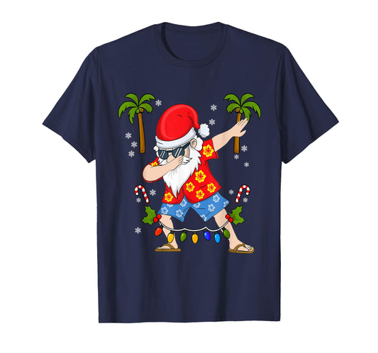 Dabbing Santa Christmas Summer Tropical Hawaiian Surfing T-Shirt