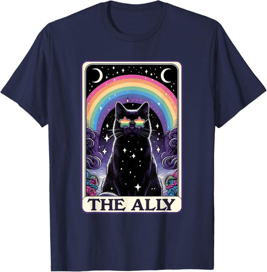 Ally Cat Pride Tarot Card LGBTQ Sunglasses Gay Funny Lesbian T-Shirt