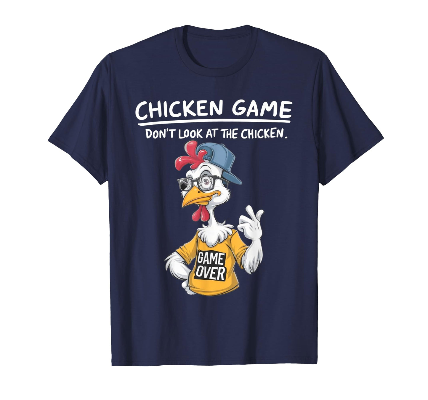 Chicken Game Humorous Family Tee - Unisex-Adults & Kids T-Shirt - Black - Small - Short Sleeve - Cartoon Chicken Game - Don't Look at the Chicken