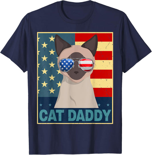 Siamese Cat Dad Shirt Daddy Patriotic Father Day Funny Cat T-Shirt
