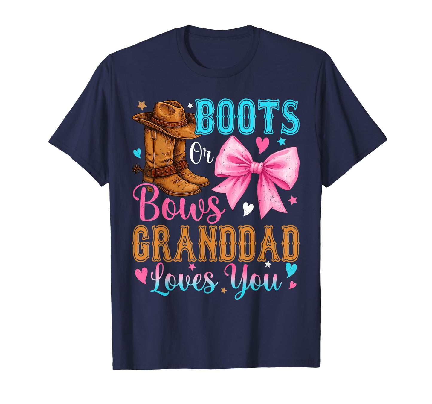 Boots or Bows Granddad Loves You Gender Reveal Family T-Shirt