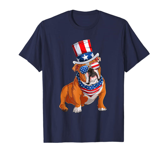 Merica Bulldog Dog 4th of July American Flag T-Shirt