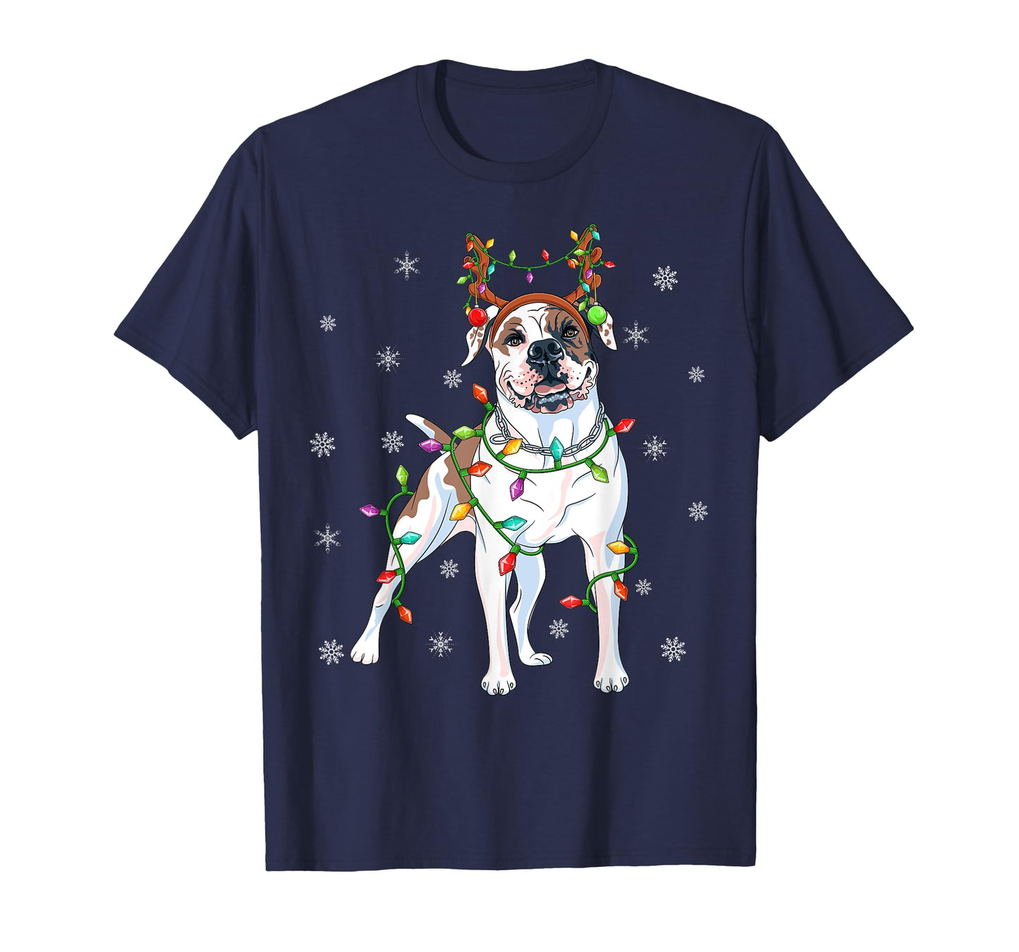Xmas Lighting Reindeer Hat American Bulldog Christmas T-Shirt