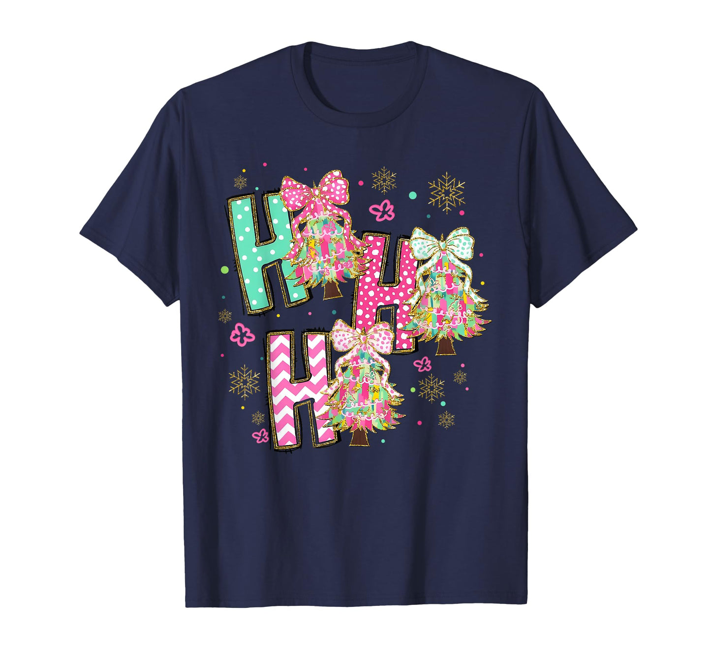 HO HO HO Merry Christmas Coquette Bow Xmas Trees Holiday T-Shirt