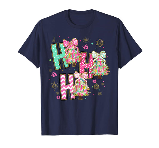 HO HO HO Merry Christmas Coquette Bow Xmas Trees Holiday T-Shirt