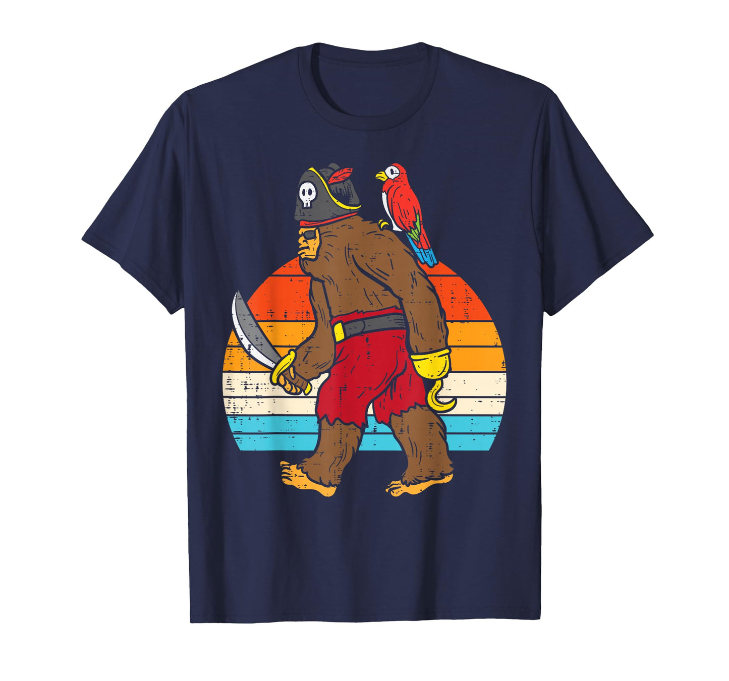 Bigfoot Sasquatch Pirate Parrot Retro Halloween Men Boys T-Shirt
