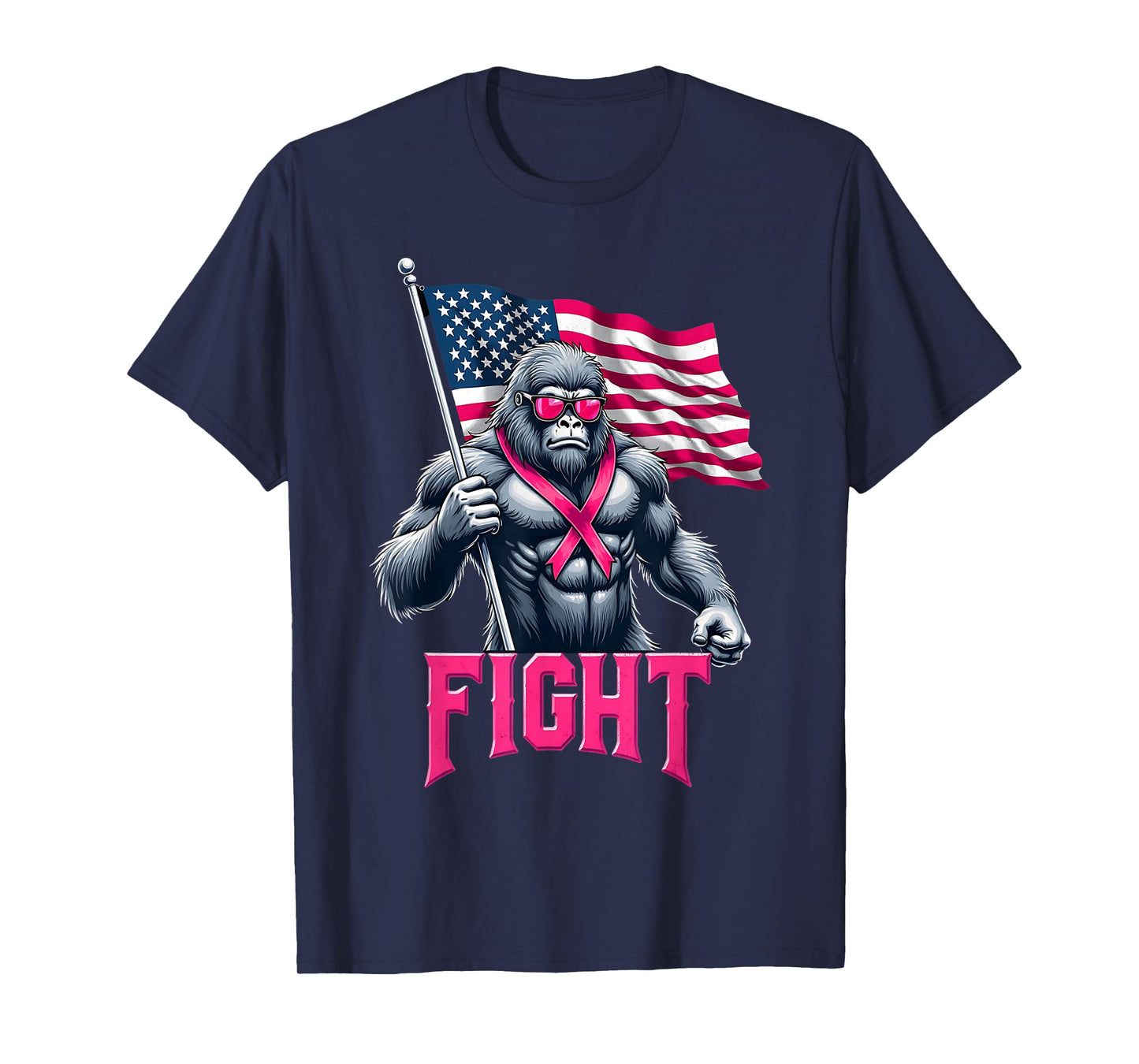 Bigfoot Sasquatch Fight Breast Cancer Awareness Pink Ribbon T-Shirt