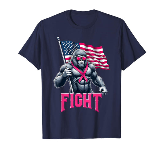 Bigfoot Sasquatch Fight Breast Cancer Awareness Pink Ribbon T-Shirt