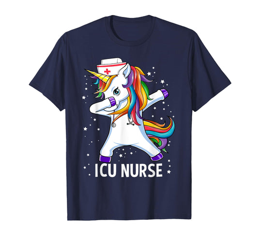 Dabbing Unicorn Funny ICU Nurse T-Shirt