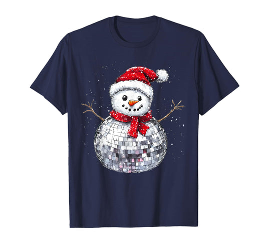 Snowman Christmas Retro Santa Hat Disco Ball Matching Family T-Shirt
