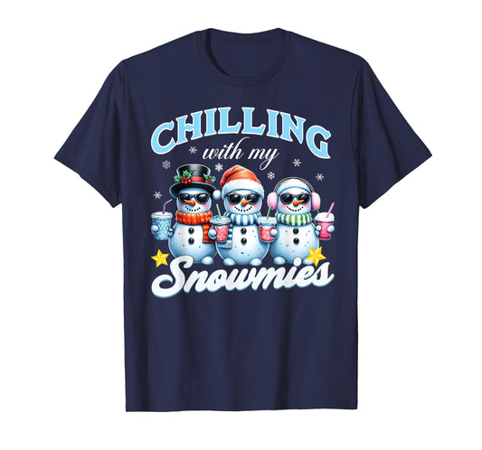 Chillin With My Snowmies Funny Snowman Christmas Kids Boys T-Shirt