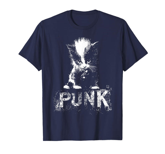 Punk Kitten Cat with Mohawk Grunge Gothic Design T-Shirt
