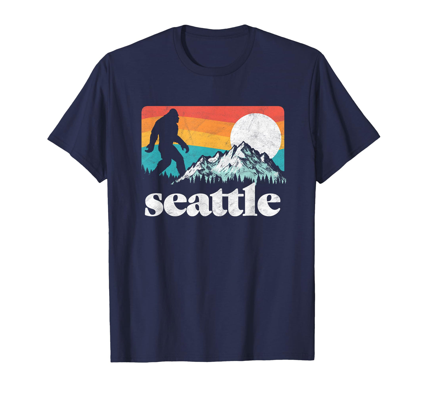 Seattle Washington Bigfoot Mountains Retro Distressed 80s T-Shirt
