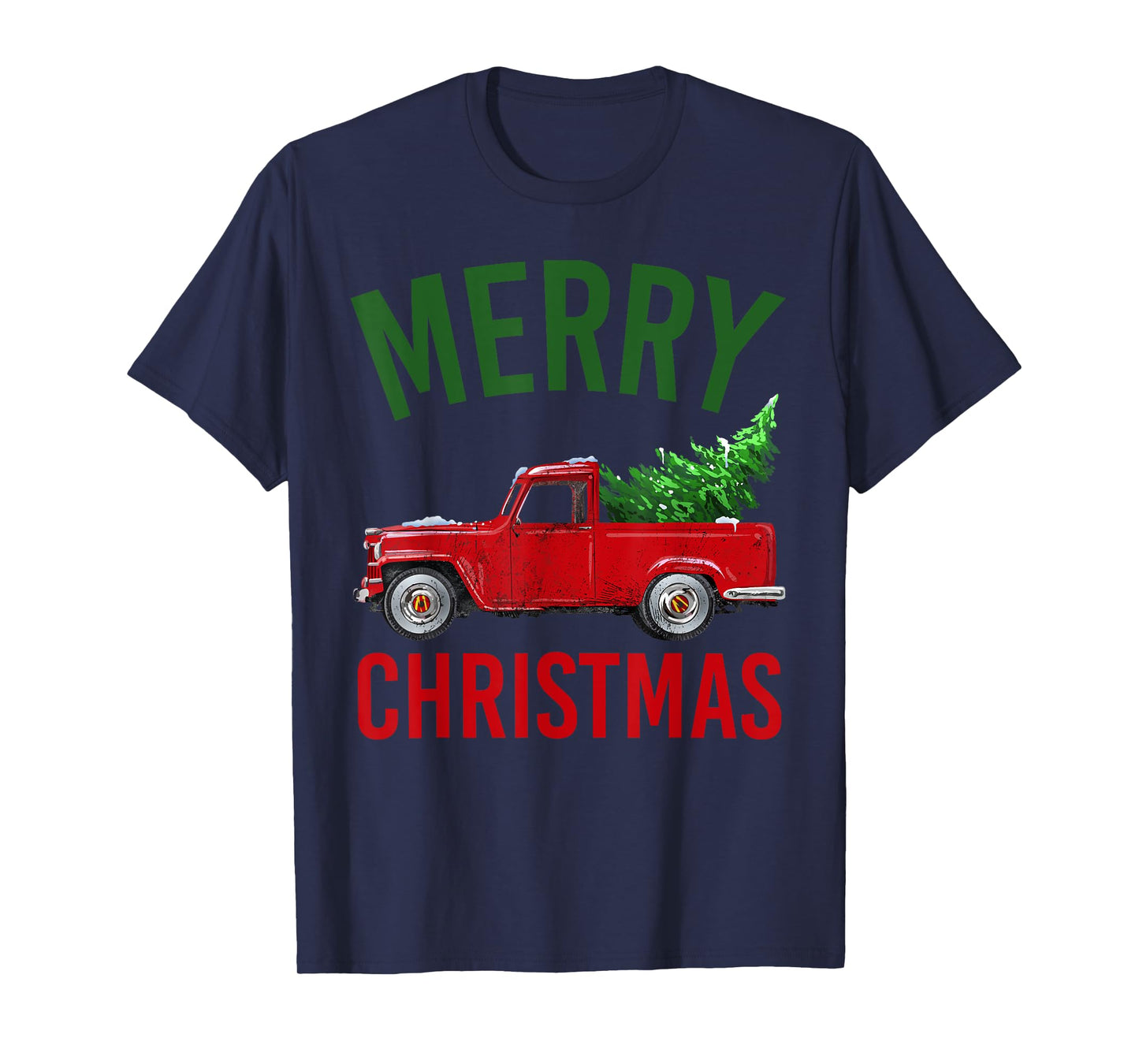 Red Vintage Wagon Tree Vacation Gift Red Truck Christmas T-Shirt