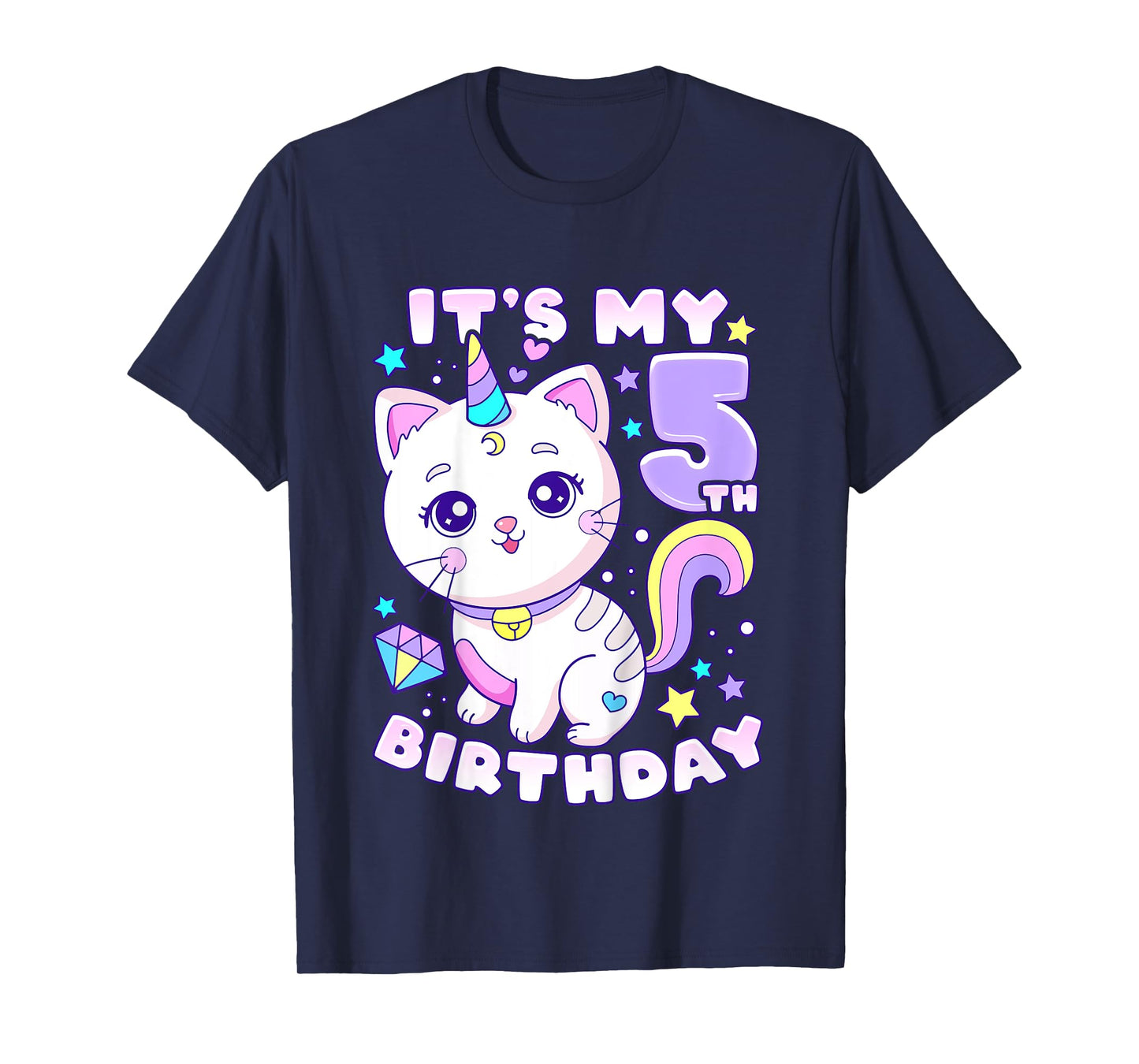 Birthday girl 5 years old, cat, unicorn, 5th birthday T-Shirt