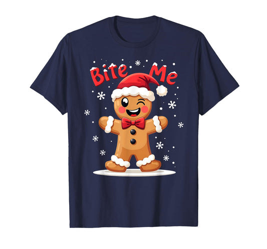 BITE ME Gingerbread Man Funny Sarcastic Christmas T-Shirt