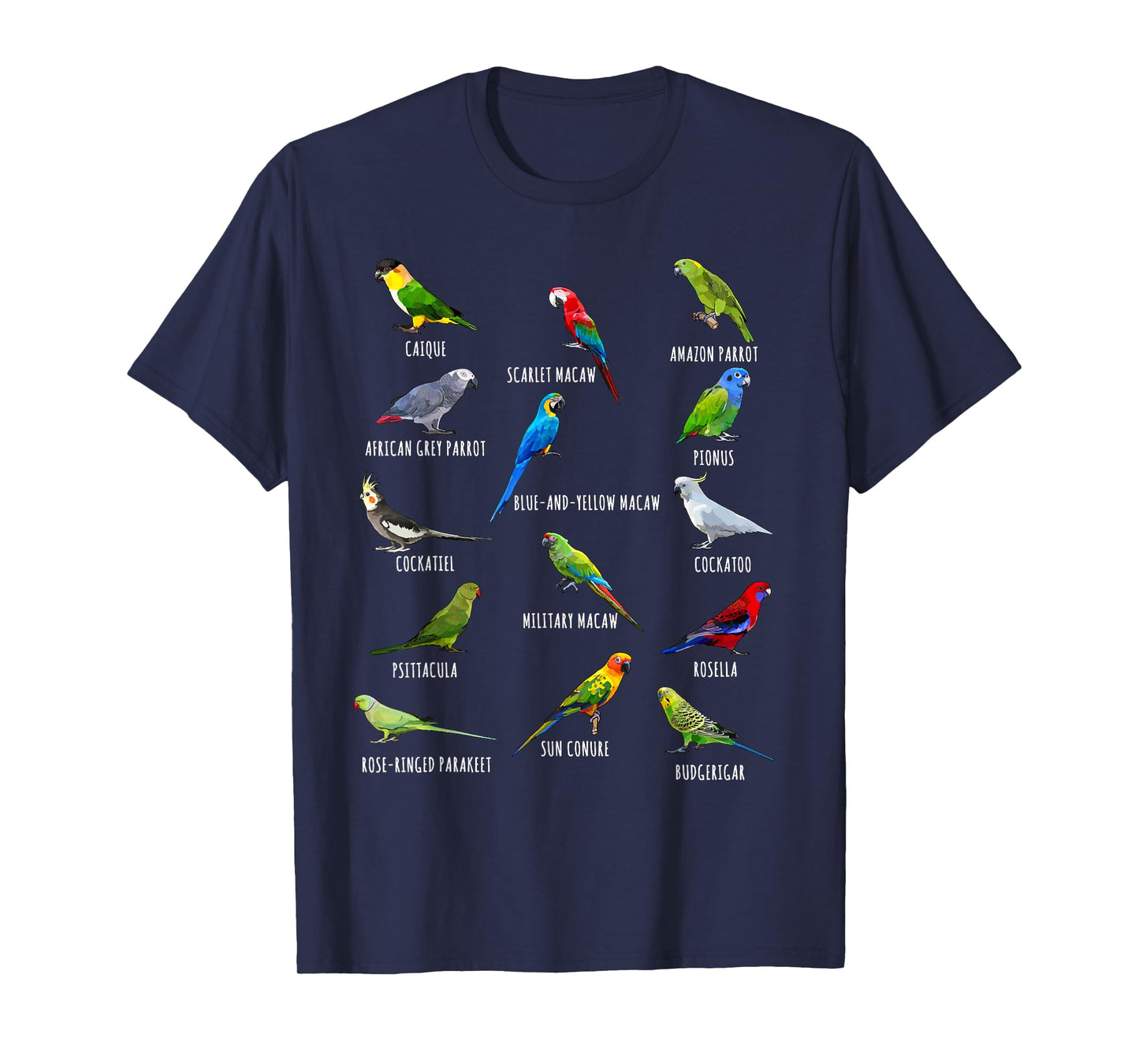Different Parrot Species Biology Types Bird Identification T-Shirt