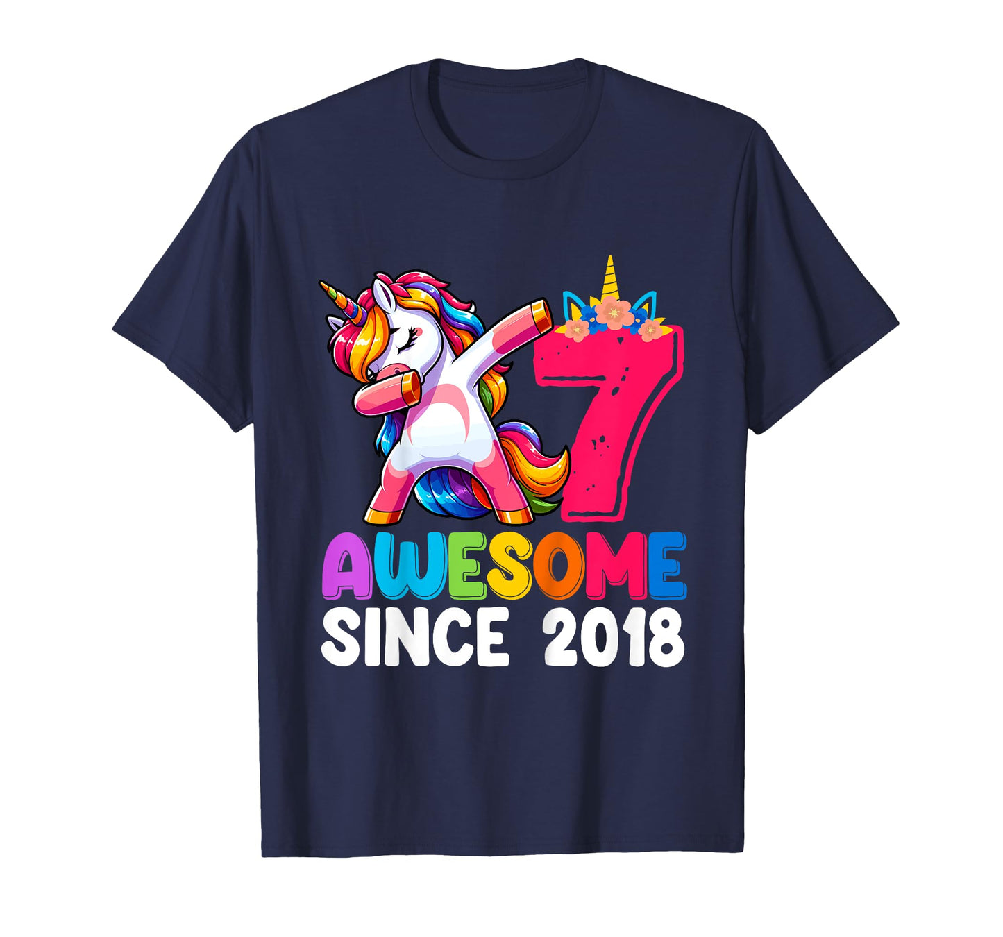 Awesome Since 2018 Dabbing Unicorn Girls 7 Year Old birthday T-Shirt