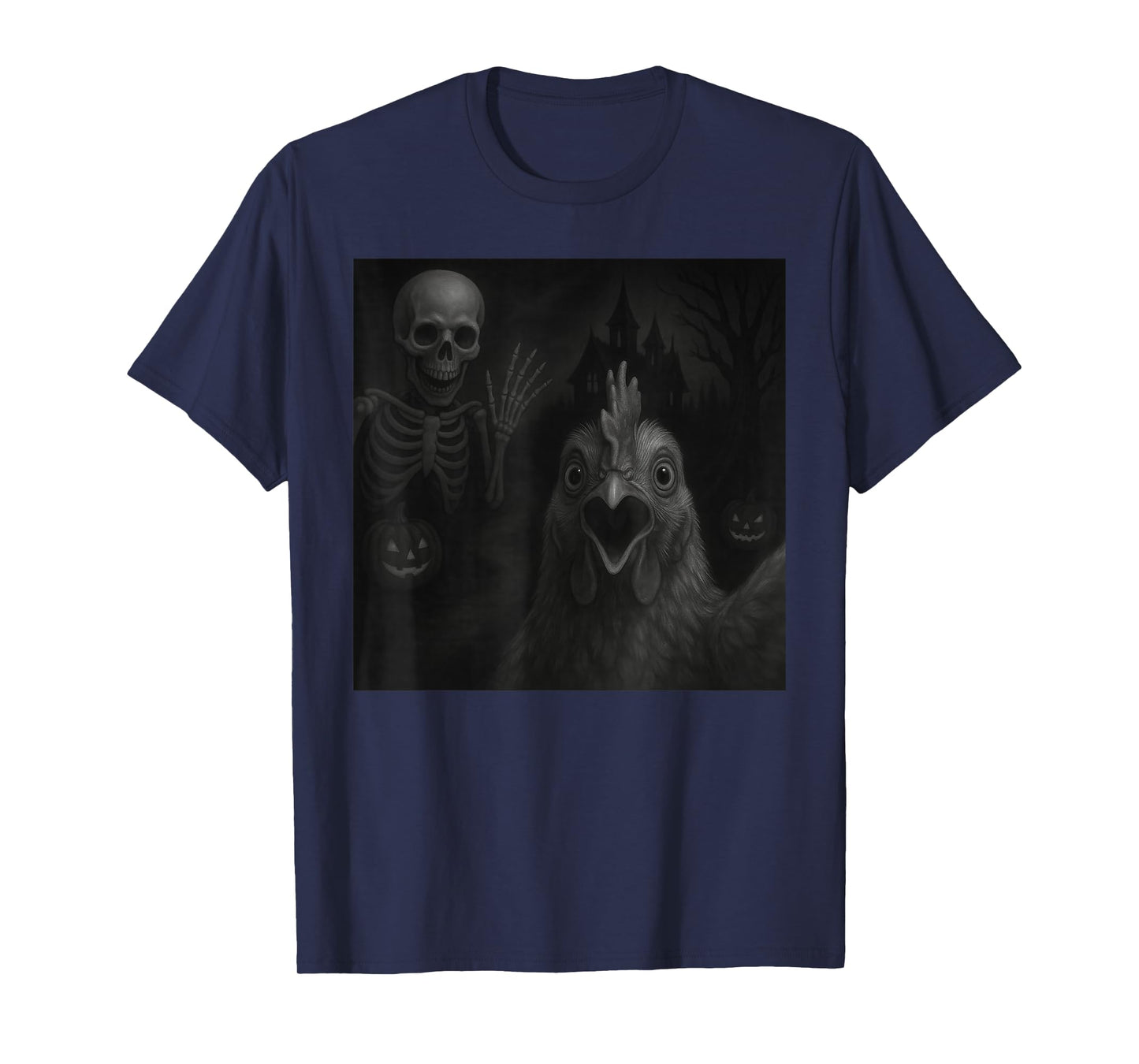 Chicken Selfie with Skeleton Halloween Funny T-Shirt