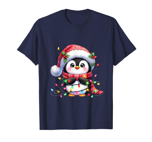 Penguin Christmas Lights Santa Hat Xmas Penguin Lover T-Shirt