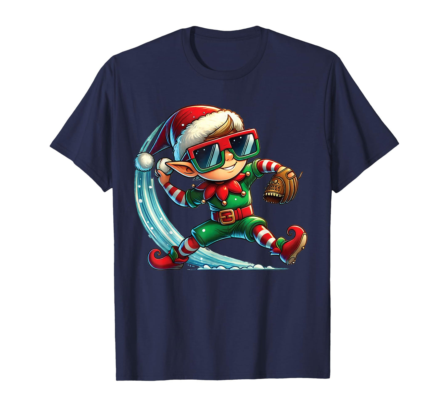 Elf Playing Baseball as Pitcher Boys Kids Teens Christmas T-Shirt