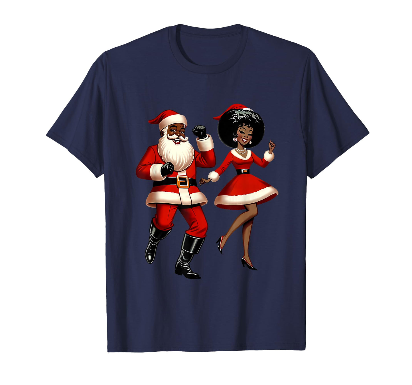 African Santa Mrs Claus Dancing African American Christmas T-Shirt