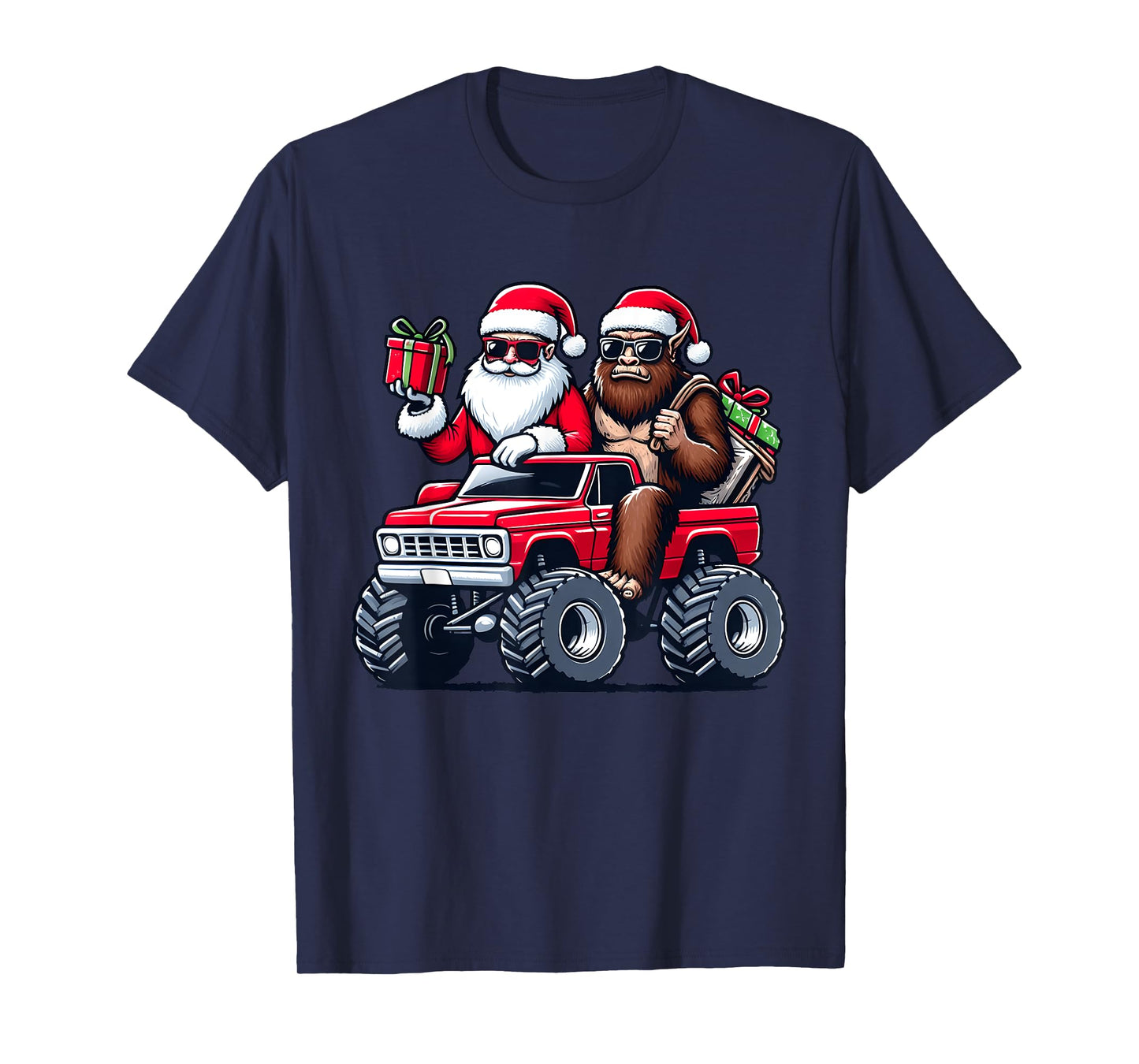 Santa Bigfoot Riding Monster Truck Christmas Toddler Kids T-Shirt