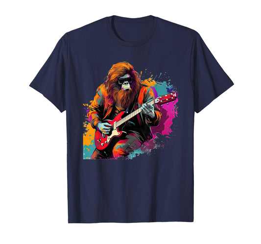 Bigfoot Guitarist Sasquatch Musician Colorful Rock Star T-Shirt
