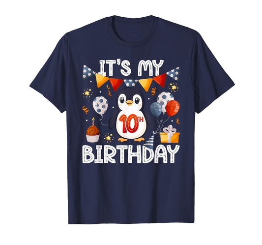 10th Penguin Birthday Party Ten Year Old Penguins T-Shirt
