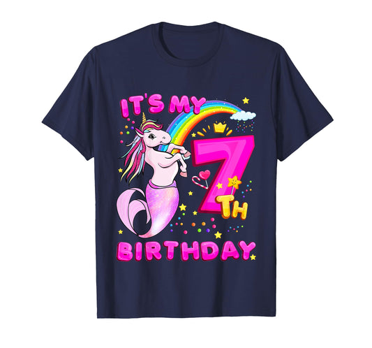 7th Birthday Unicorn Mermaid Girls 7 Years Old Mermicorn T-Shirt