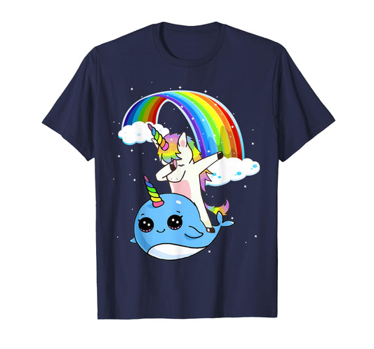 Dabbing Unicorn With Narwhal and Rainbow Cute T-Shirt