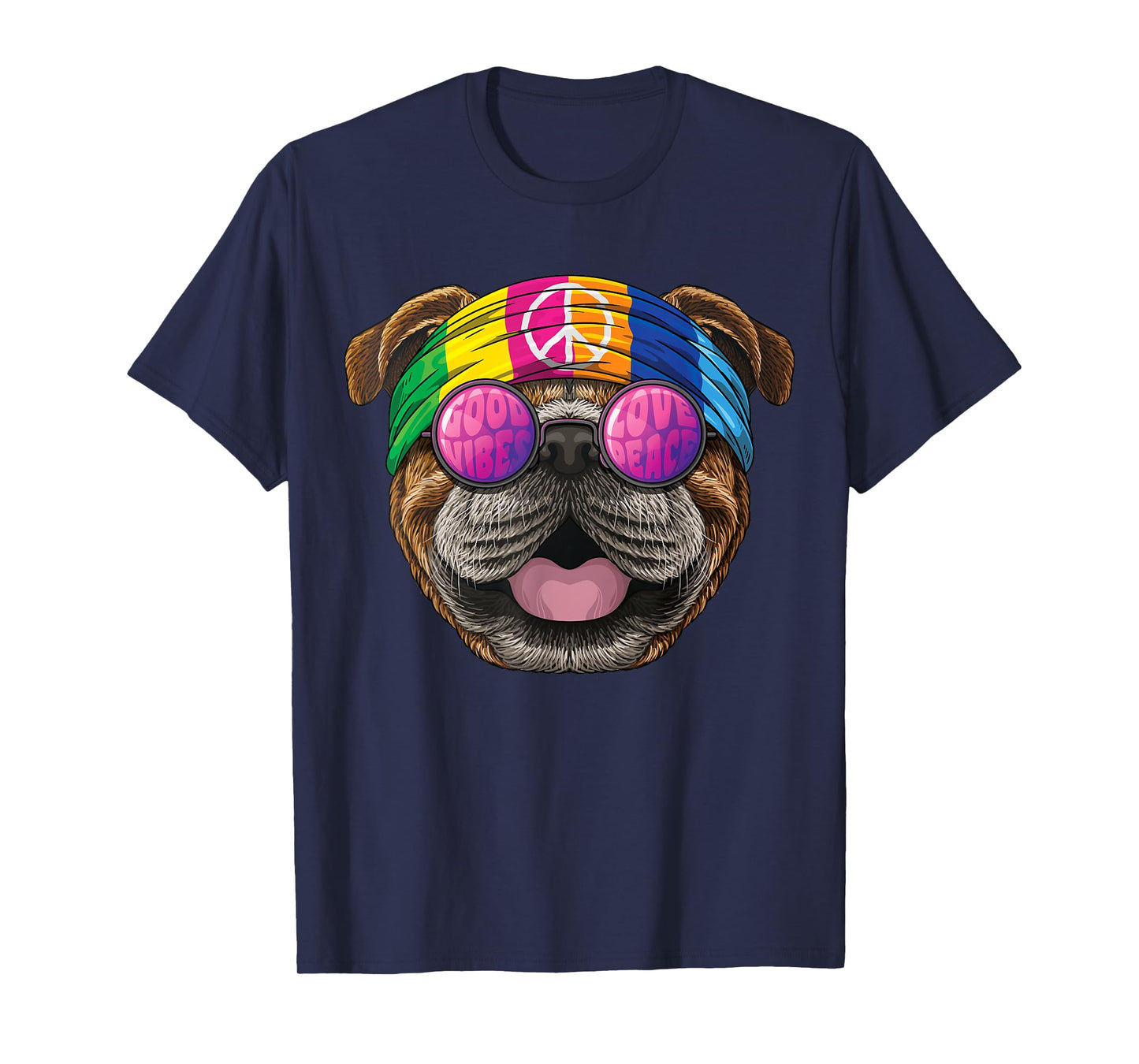 Hippie Bulldog Love Peace Sign 70s Hippie T-Shirt