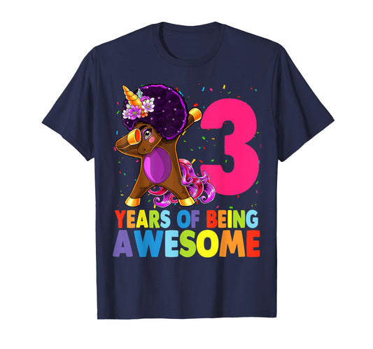 3rd Birthday Dabbing Unicorn Afro Party Gift 3 Years Old T-Shirt