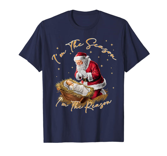 Retro I'm The Season I'm The Reason Santa Religious Xmas T-Shirt