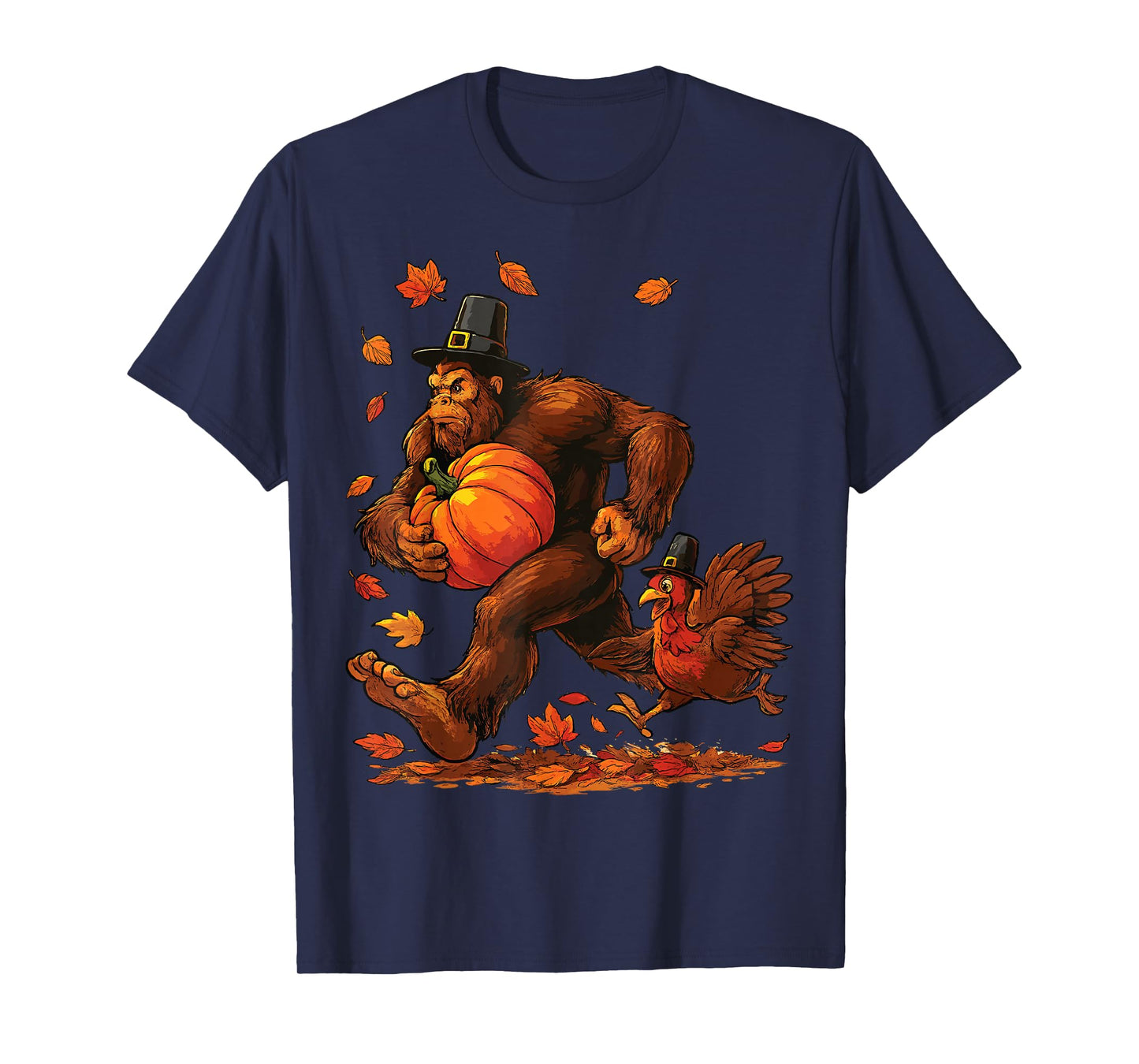 Funny Bigfoot Pilgrim Turkey Pumpkin Thanksgiving Shirt T-Shirt