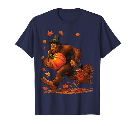Funny Bigfoot Pilgrim Turkey Pumpkin Thanksgiving Shirt T-Shirt
