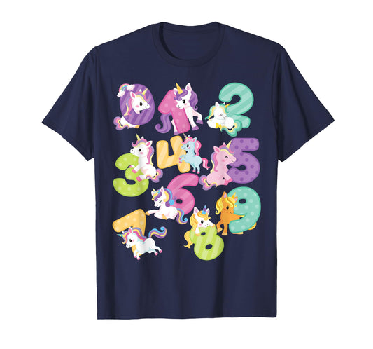Cute happy unicorn Numbers Math day back to school kids gift T-Shirt